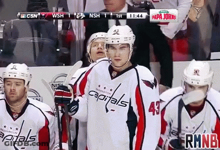 Hockey Players In Capitals Jerseys On Ice GIF