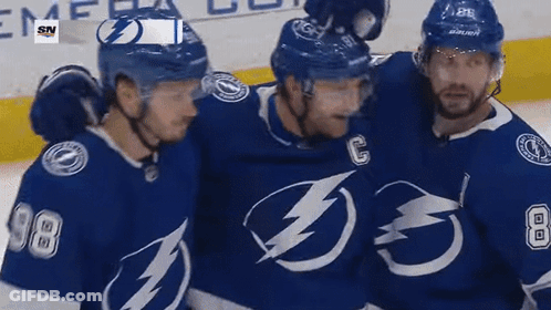 Hockey Players Posing With Lightning Jerseys GIF