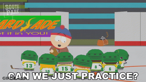 Hockey Players Practicing In Front Of South Park Sign GIF