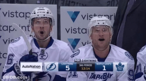 Hockey Players Watching Lightning Live Postgame Show GIF