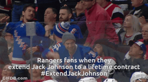 Hockey Rangers Fans Extend Jack Johnson To Lifetime Contract GIF