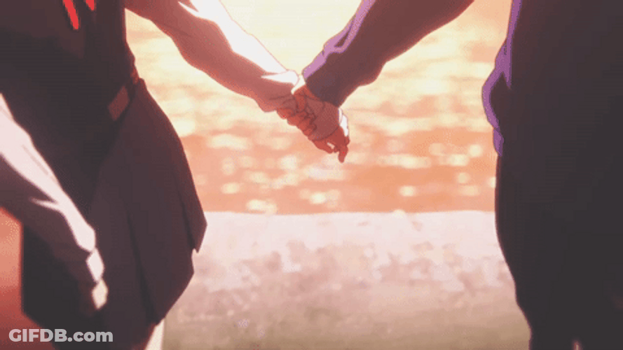 Holding Hands Anime Beautiful Beach Sunset GIF