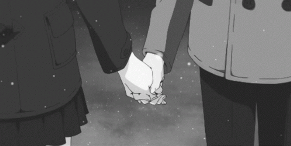 Holding Hands Under Snow Anime GIF