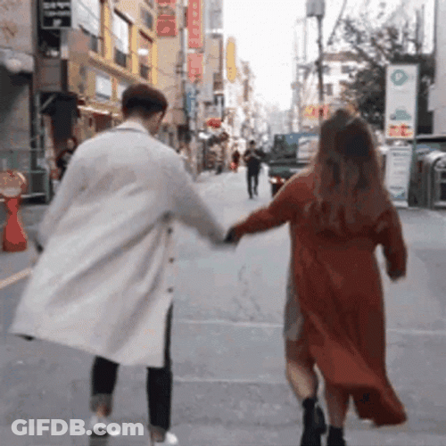 Holding Hands Walking Happy Couple GIF