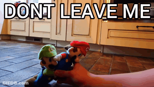 Holding Stuffed Mario And Luigi With Dont Leave Me GIF