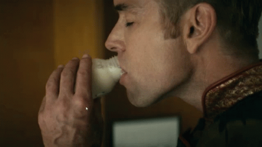 Homelander Milk Drinking From SMall Bottle GIF