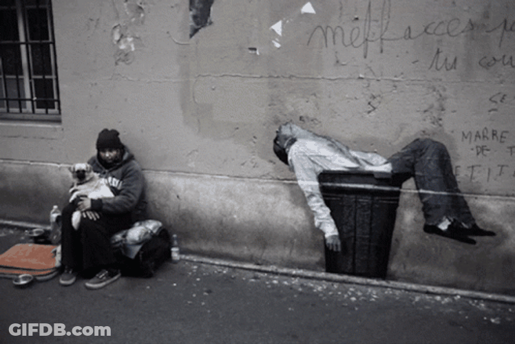Homeless Guy With Dog Street Graffiti GIF