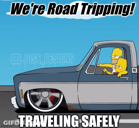 Homer And Bart Simpson Driving Truck We're Road Tripping GIF