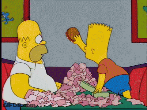 Homer And Bart Simpson Sitting At Table With Money GIF