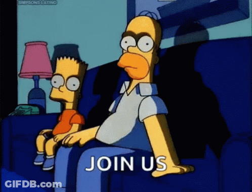 Homer And Bart Simpson Sitting On Couch Join Us GIF