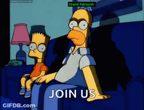 Homer And Bart Simpson Sitting On Couch Saying Join Us GIF