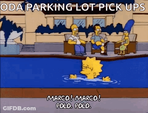 Homer And Lisa Simpson In Pool Oda Parking Lot Pick Ups GIF