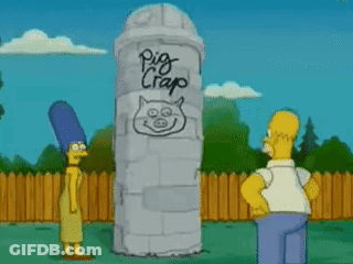 Homer And Marge Simpson Next To Silo Saying Pig Crap GIF