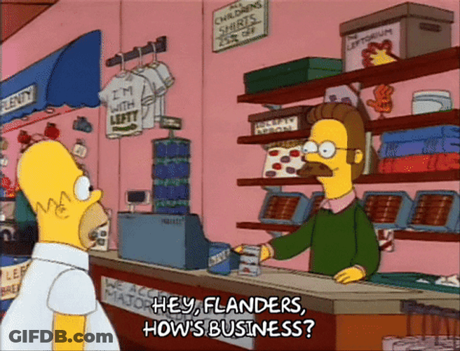 Homer And Ned At Left Handed Shop GIF