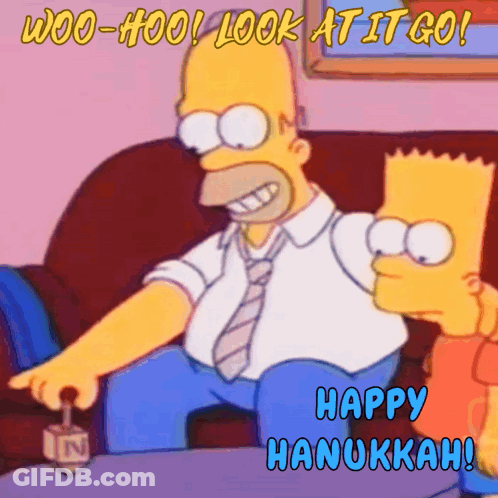 Homer Simpson And Bart Playing Dreidel Happy Hanukkah GIF