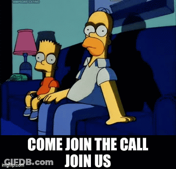 Homer Simpson And Bart Simpson Are Sitting On A Couch With The Words Come Join The Call Join Us GIF