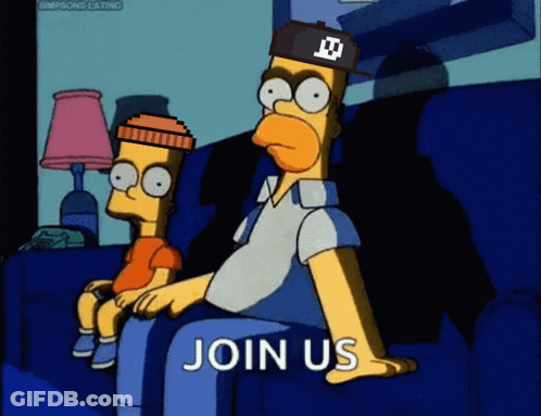 Homer Simpson And Bart Simpson Are Sitting On A Couch With The Words Join Us In Front Of Them GIF