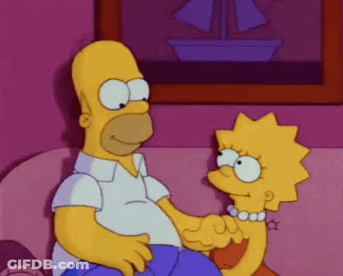 Homer Simpson And Lisa Simpson Are Sitting On A Couch Holding Hands GIF