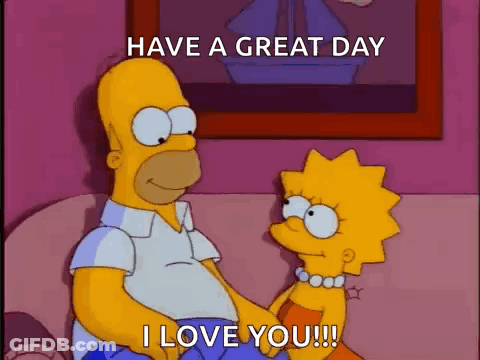 Homer Simpson And Lisa Simpson Are Sitting On A Couch Holding Hands And Saying Have A Great Day . GIF