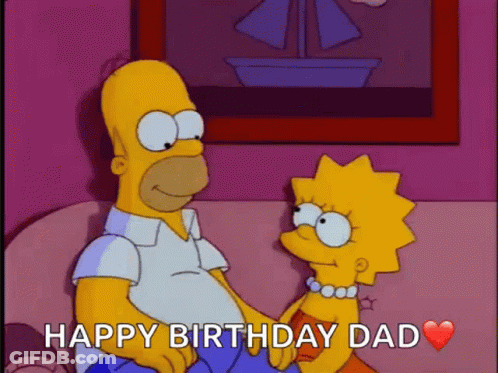 Homer Simpson And Lisa Simpson Are Sitting On A Couch Holding Hands And Wishing Each Other A Happy Birthday . GIF