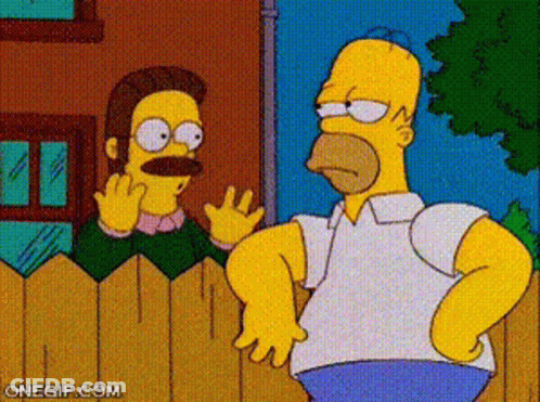 Homer Simpson And Ned Flanders Standing Next To Fence GIF