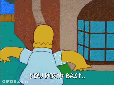 Homer Simpson Arms Outstretched Saying You Dirty Bast GIF