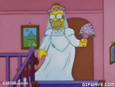 Homer Simpson As Bride Holding Bouquet GIF