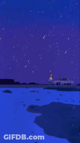 Homer Simpson Driving Car At Night With Falling Stars GIF