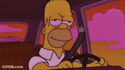 Homer Simpson Driving Car Under Purple Sky GIF