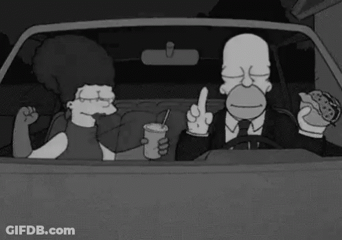 Homer Simpson Driving Car With Bart And Marge Simpson In Back GIF