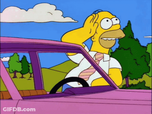 Homer Simpson Driving Pink Car Hand On Forehead GIF