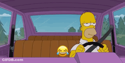 Homer Simpson Driving Purple Car With Laughing Smiley Face GIF