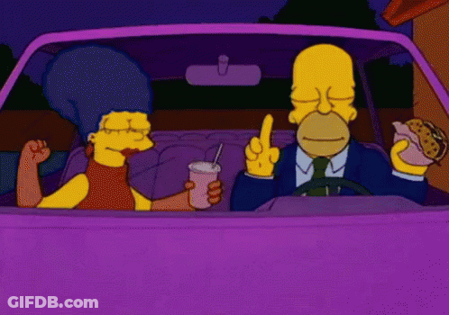 Homer Simpson Driving Purple Car With Marge Simpson GIF