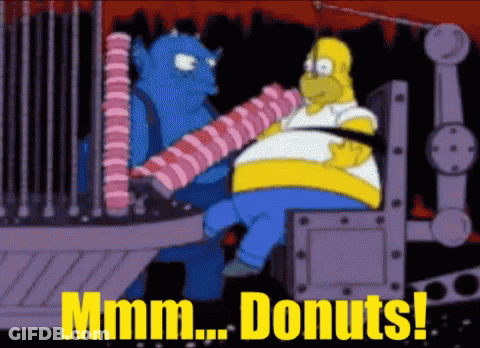 Homer Simpson Eating Donuts With Devil Saying Mmmm Donuts GIF