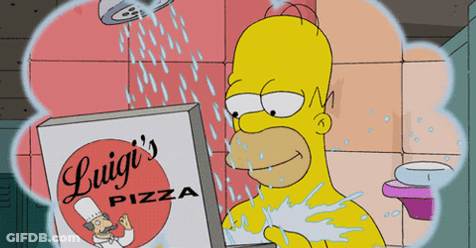 Homer Simpson Eating Pizza On The Shower GIF