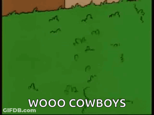 Homer Simpson From The Simpsons Is Standing In A Grassy Field And Saying `` Woo Cowboys '' . GIF
