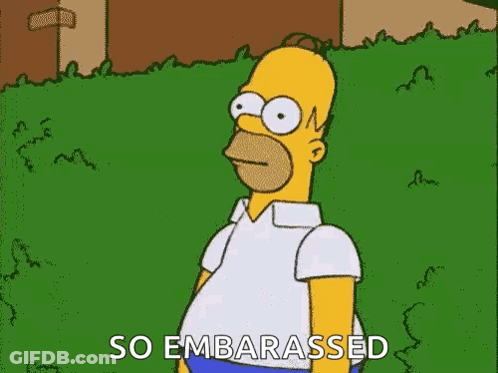 Homer Simpson From The Simpsons Is Standing In Front Of A Grassy Field And Says `` So Embarrassed '' . GIF