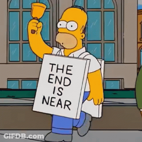 Homer Simpson Holding Bell And The End Is Near Sign GIF