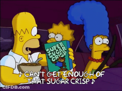 Homer Simpson Holding Box Of Super Sugar Crisp GIF