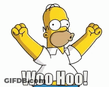 Homer Simpson Holding Fists Up Saying Woo Hoo GIF