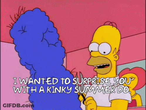 Homer Simpson Holding Scissors Saying Kinky Summer Do GIF