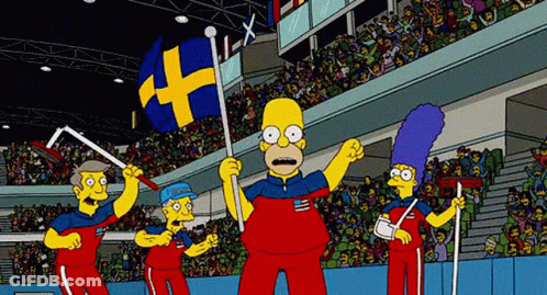 Homer Simpson Holding Swedish Flag With Crowd GIF