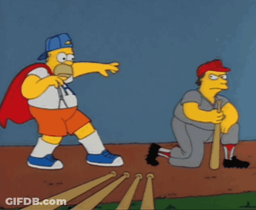 Homer Simpson In Cape Pointing At Baseball Player GIF