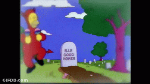 Homer Simpson In Devil Costume At Grave GIF