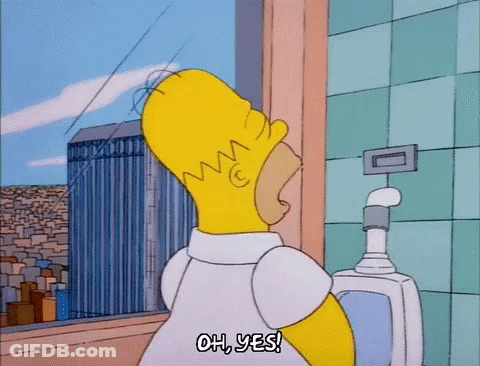 Homer Simpson In Front Of Urinal With Oh Yes GIF