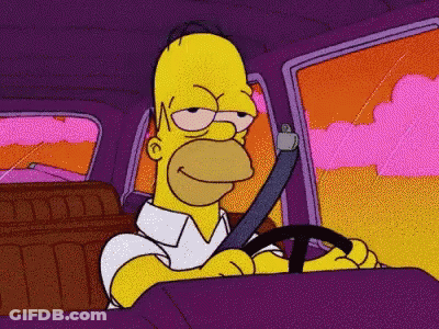 Homer Simpson Is Driving A Car With A Purple Background GIF