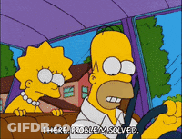 Homer Simpson Is Driving A Car With Lisa Simpson Looking Out The Window And Saying There Problem Solved GIF