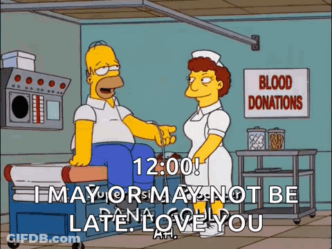 Homer Simpson Is Giving Blood To A Nurse In A Hospital . GIF