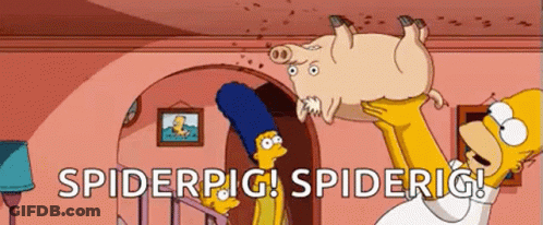 Homer Simpson Is Holding A Pig In His Arms And Says Spiderpig ! Spiderig ! GIF