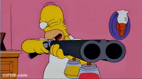 Homer Simpson Is Holding A Shotgun With Two Barrels On It GIF